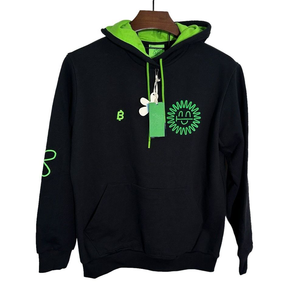 CASH BY CASH APP "Whitepaper" Hoodie Black Green Embroidered Hip Hop Small‎